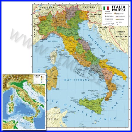 CARTA GEOGRAFICA CM.100X140 – ITALIA BIFACCIALI DA PARETE – Bimbi Si