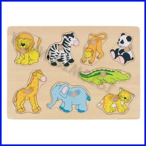 PUZZLE LEGNO C/POMELLI CM.30X21 - ZOO DEGLI ANIMALI (8 PZ.)